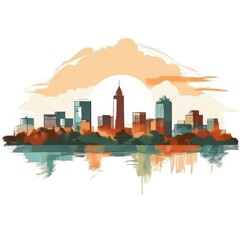 Fototapeta premium the AI Image Generator, City Skyline at Sunset With Reflections in Water