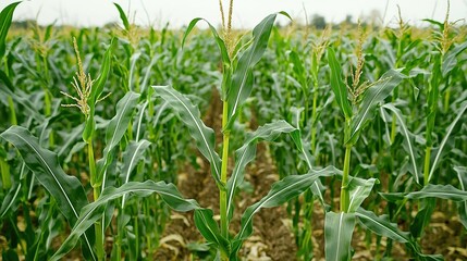 Obraz premium Corn harvest farming abundance concept. Sustainable Irrigation in a Vibrant Cornfield