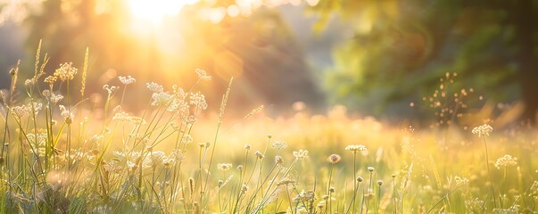 Golden Sunlight Illuminates Wildflowers In A Summer Meadow