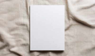 Template magazine page mockup concept. Clean White Magazine Mockup on Soft Fabric Background