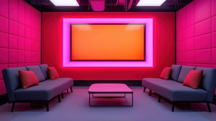 Modern Lounge with Neon Accents and Minimalist Design