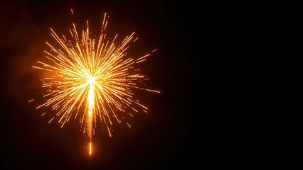 Vibrant golden firework exploding in mid-air against a dark black background with bold and bright lighting effects, golden fireworks, dark background