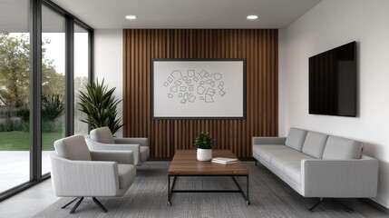 Fototapeta premium Modern Minimalist Lounge Area with Stylish Furniture and Art