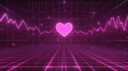 Neon Heartbeat Visualization in Retro Futuristic Style