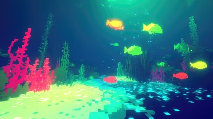 Vibrant Underwater Scene with Colorful Fish and Lush Coral Reef