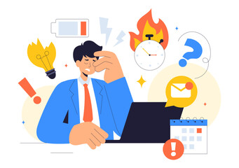 Work Burnout Prevention Vector Illustration Highlighting Emotional Burnout, Occupational Health, and Workplace Safety Concepts in a Flat Background