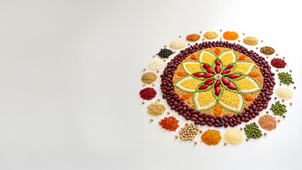 Circular Mandala Design of Pulses on Clean White Background