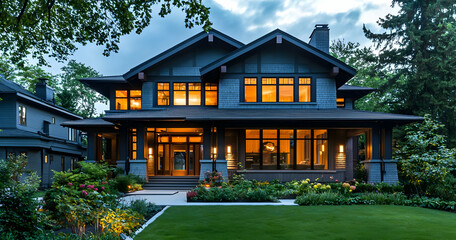 Fototapeta premium Craftsman home with modern decor, blending elegance with natural simplicity.