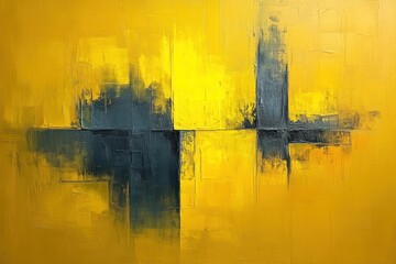 Abstract Yellow and Gray Canvas Painting