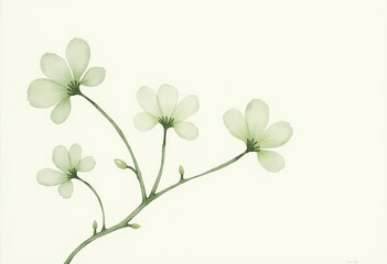Organic Forms in Watercolor: Sage Green Gypsophila with Minimalist White Line Art for Home Decor