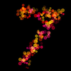 Number seven (7) made with multicolored bokeh lights effect, Bokeh abstract isolated on black background, Blur, Glitter, Defocused, Seamless polka dot pattern, Creative, Illustration design