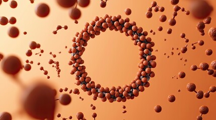 Obraz premium A vibrant depiction of molecular structures, showcasing a circular arrangement of particles against a warm, orange background.