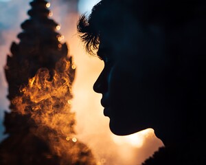 Thaipusam, Silhouette of a Devotee with Pierced Cheek