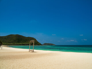 Horizon beautiful landscape summer season panorama look swing front view tropical sea beach white sand clean blue sky background calm nature ocean wave water travel at samae san island sun day time