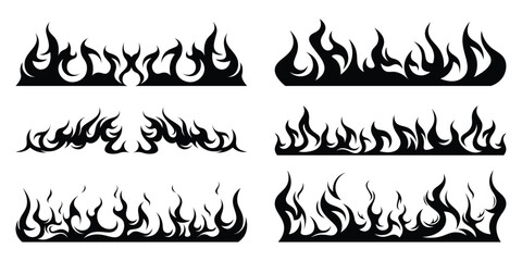 Silhouette Fire flames. Old school tattoo neo-tribal style or silhouette flame for cars. set vector icons. Fire sign. Fire flame icon isolated on white background. Vector illustration	