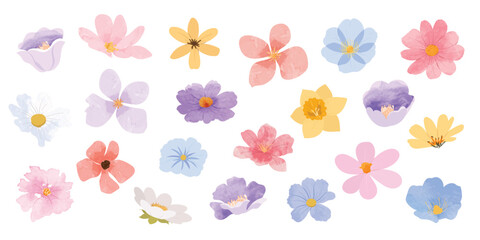 Spring and summer watercolor flower element vector set. Watercolor hand painted botanical floral, daisy, wildflower, eucalyptus leaves. Design for wallpaper, poster, banner, card, print, website. © babeer