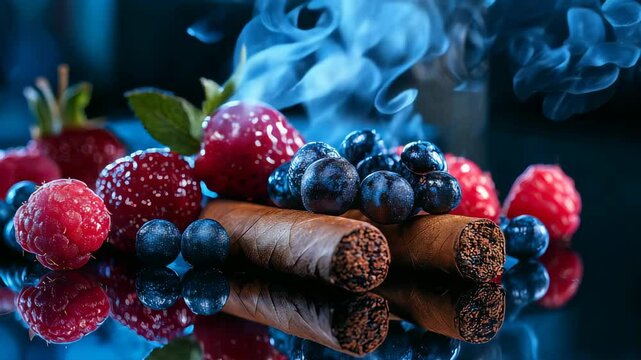 Berry-Filled Cannabis Blunts with Smoky Atmosphere
