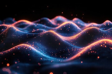 Fototapeta premium intricate 3d illustration of a data field featuring interlaced strings flowing in a wavy cyberspace, showcasing the complexity and beauty of big data