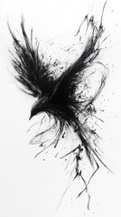 Obraz premium Abstract representation of a bird in flight, created with dynamic brush strokes and splatters.