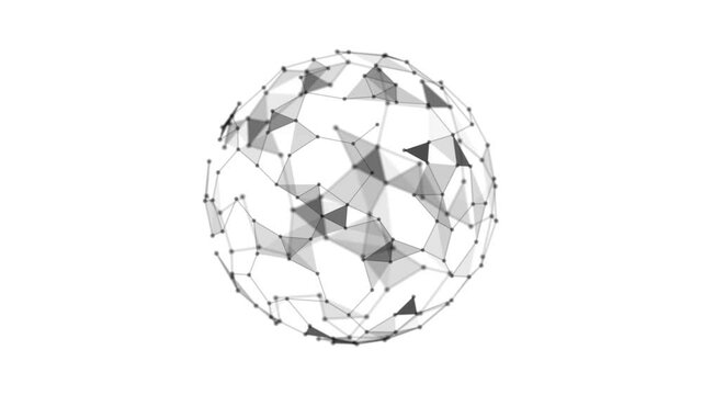 3D Abstract futuristic plexus sphere animation of rotating tech earth globe animation. sphere in the Universe. Technology, science technology, science, engineering artificial intelligence background.