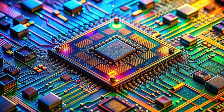 AI Macro Photo: Silicon Computer Chip Technology, Microelectronics, Circuitry, Detail