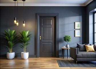 Black Door Interior Frame, Modern Design, Realistic Photo