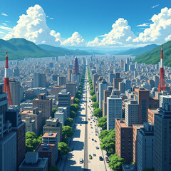 Obraz premium Japan city,from above,panorama view