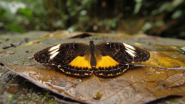 A butterfly on a leaf, Athyma nefte, is found in open, forested areas.