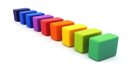 Obraz premium Colorful Building Blocks Arranged in a Line on a White Background
