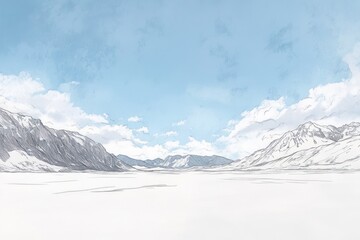 Fototapeta premium A serene winter landscape with mountains and a clear blue sky.