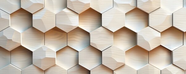 Abstract Hexagonal Pattern Beige Wooden Wall Design