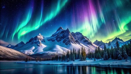Northern Lights Dance on Snowy Peaks - Majestic Mountain Range