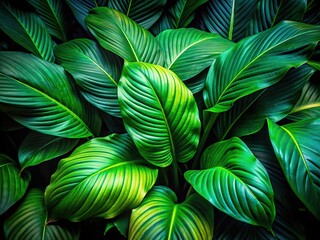 Spathiphyllum Cannifolium Leaves - Abstract Garden Texture - Dark Tropical Nature