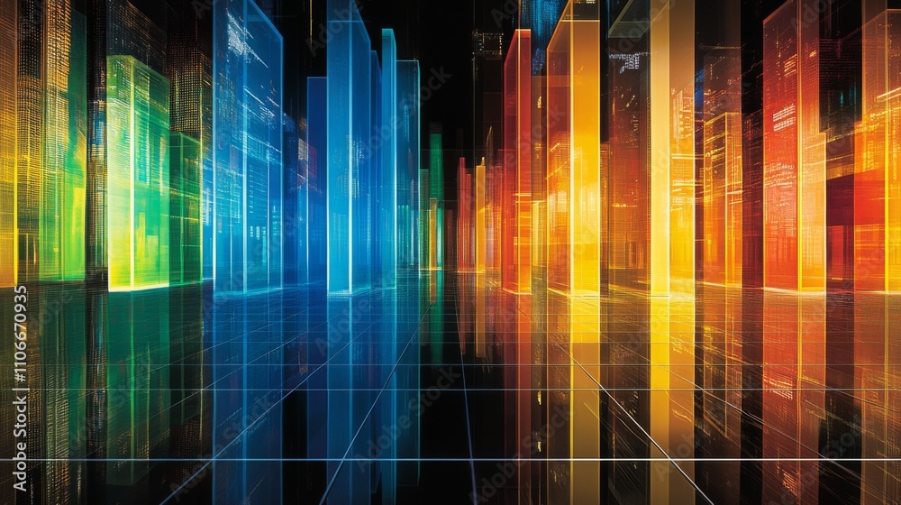 Aufkleber Abstract Colorful Background with Glowing Vertical Bars and Grid