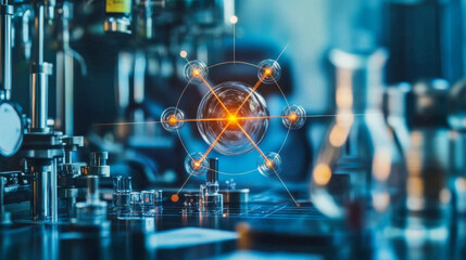 Quantum computing in a biotech research lab, accelerating molecular simulations for faster discoveries