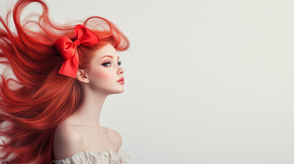 Naklejka premium Red hair bow on white background