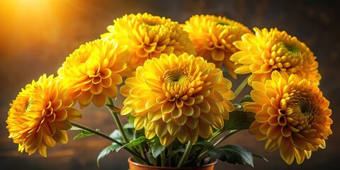 Yellow Chrysanthemum Bouquet Still Life, Floral Arrangement, Botanical Art,  Elegant Still Life,  Yellow Flowers