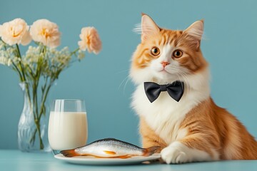 Sophisticated Maine Coon Cat Enjoying Gourmet Meal 