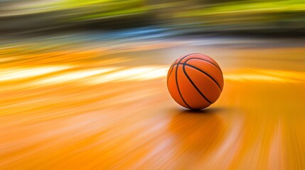 Obraz premium Dynamic Orange Basketball in Motion on a Vibrant Court Surface