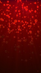 Red 3d balls with light rays at the top center on a dark background, vertical composition. Event and banner background.