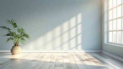 Minimalist Pastel gray pale light grey empty room interior wall background blank backdrop with plants window light shadows for online zoom presentations webinars and virtual meetings teams video call