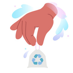 Hand holding trash bag for recycling