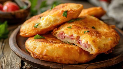 Sicilian Fried Dough with Mozzarella Cheese and Cooked Ham