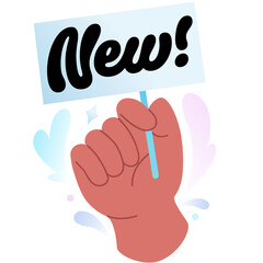 Lettering New! with with a hand holding a banner text
