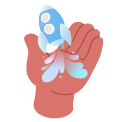 Hand holding a launching rocket