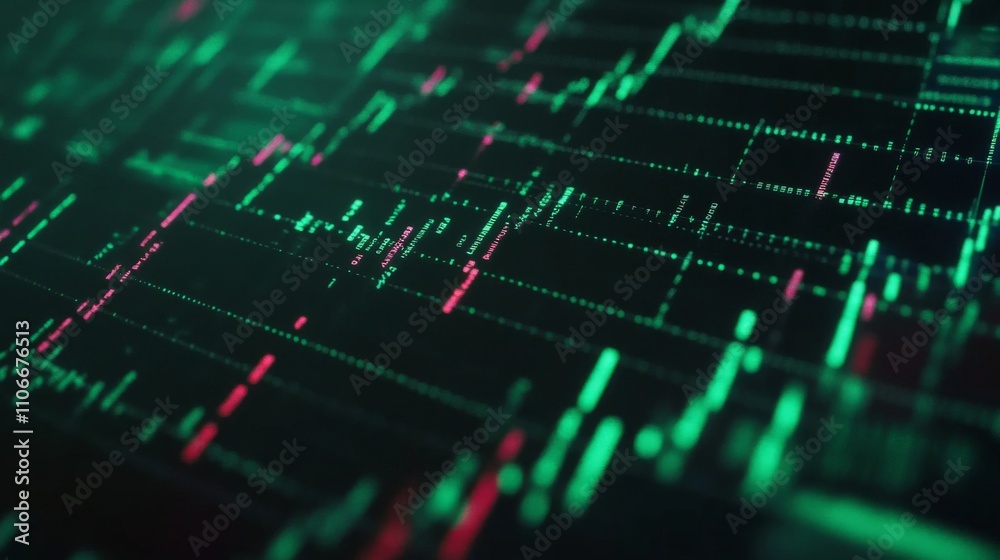 Poster Digital Data Visualization with Bright Green and Red Lines
