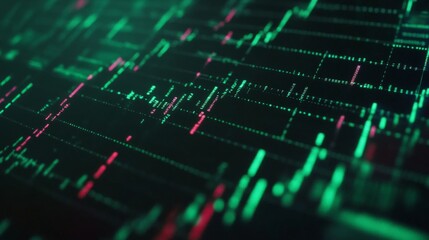 Digital Data Visualization with Bright Green and Red Lines