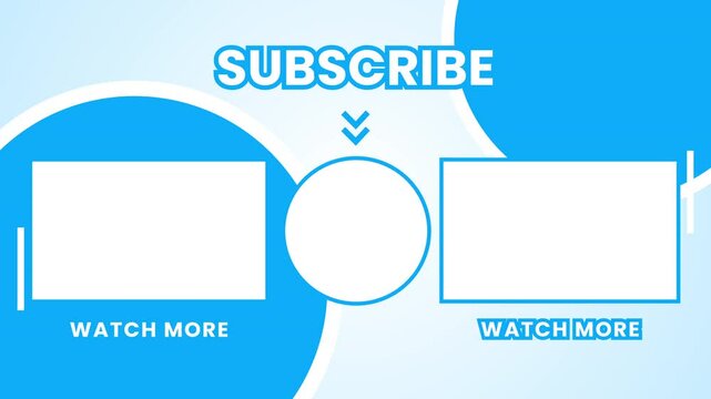 youtube end screen blue end screen with subscribe button, white rectangles, and circles suitable for YouTube or video content. Engaging design.