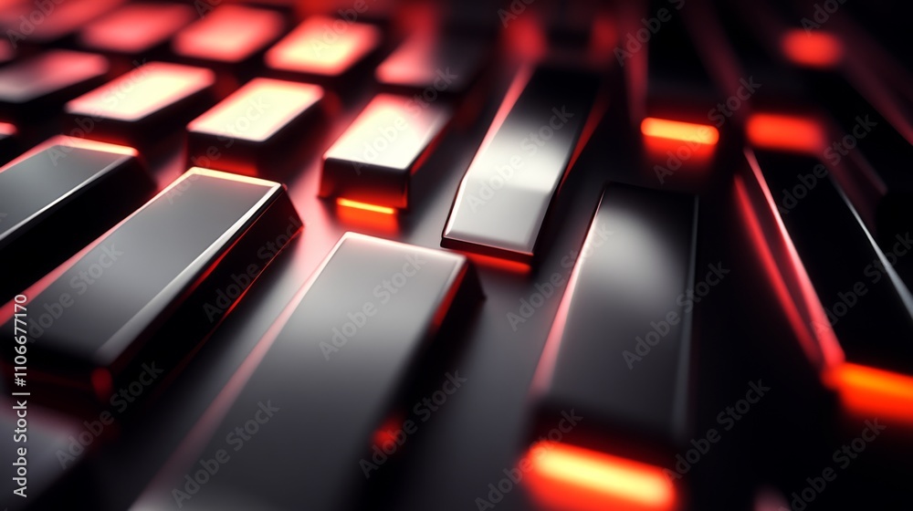 Fototapete abstract close-up of illuminated keyboard keys in dark environment