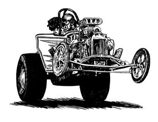 Wheels standing vintage nitro dragster illustration